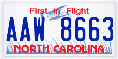 NC license plate AAW8663