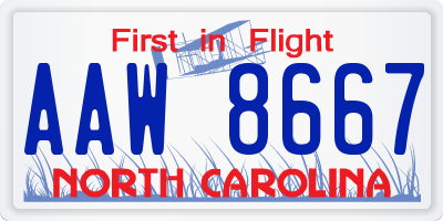 NC license plate AAW8667