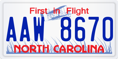 NC license plate AAW8670