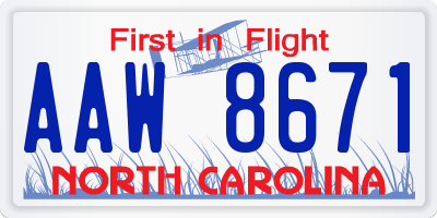 NC license plate AAW8671