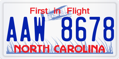 NC license plate AAW8678