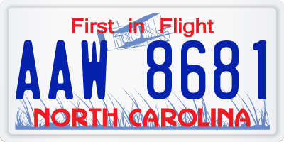 NC license plate AAW8681