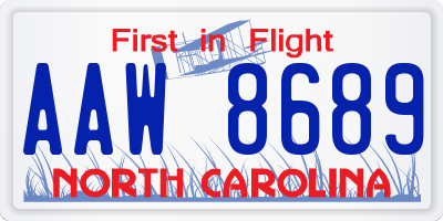 NC license plate AAW8689