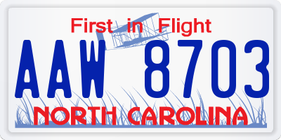 NC license plate AAW8703
