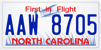 NC license plate AAW8705
