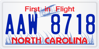 NC license plate AAW8718