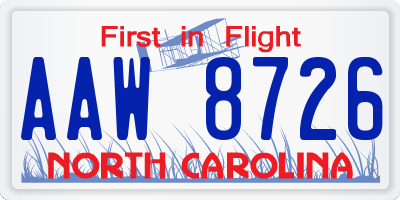 NC license plate AAW8726