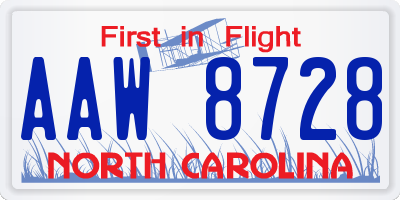 NC license plate AAW8728