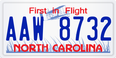 NC license plate AAW8732