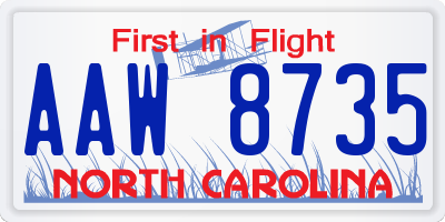NC license plate AAW8735