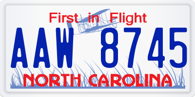 NC license plate AAW8745