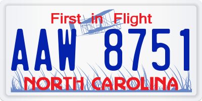 NC license plate AAW8751