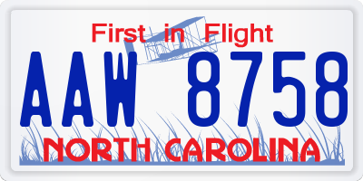 NC license plate AAW8758