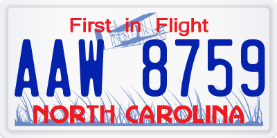 NC license plate AAW8759