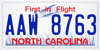 NC license plate AAW8763