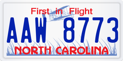 NC license plate AAW8773