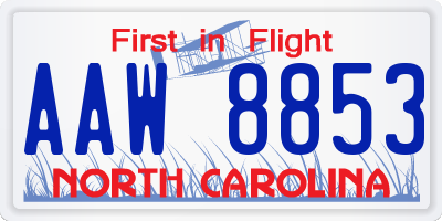 NC license plate AAW8853