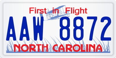 NC license plate AAW8872