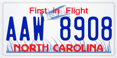 NC license plate AAW8908