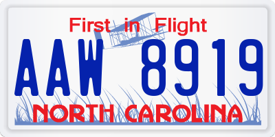 NC license plate AAW8919