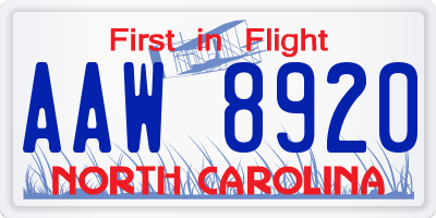 NC license plate AAW8920
