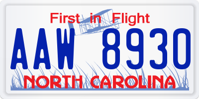 NC license plate AAW8930