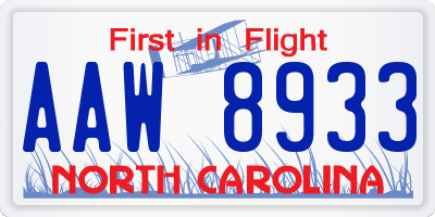 NC license plate AAW8933