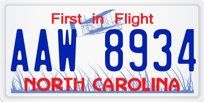 NC license plate AAW8934