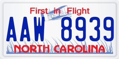 NC license plate AAW8939