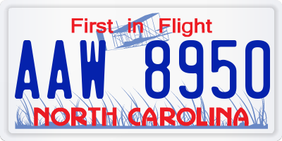 NC license plate AAW8950