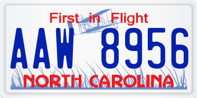NC license plate AAW8956