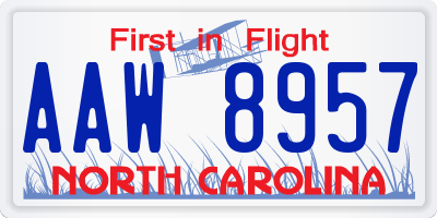 NC license plate AAW8957