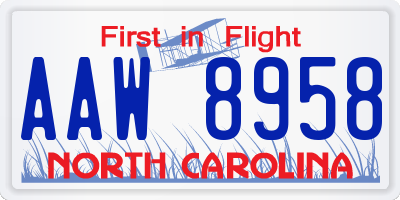 NC license plate AAW8958