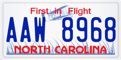 NC license plate AAW8968