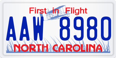 NC license plate AAW8980