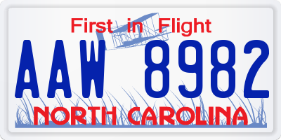 NC license plate AAW8982