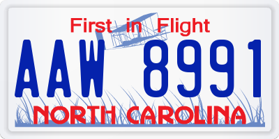 NC license plate AAW8991