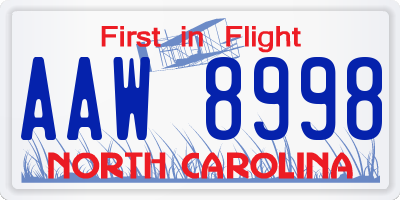 NC license plate AAW8998