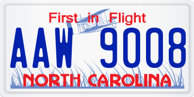 NC license plate AAW9008