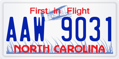 NC license plate AAW9031