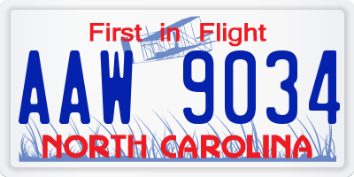 NC license plate AAW9034
