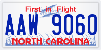 NC license plate AAW9060