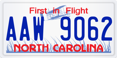 NC license plate AAW9062