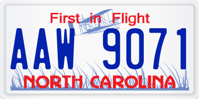 NC license plate AAW9071