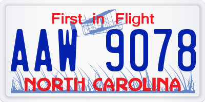 NC license plate AAW9078