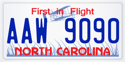 NC license plate AAW9090