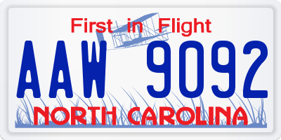 NC license plate AAW9092
