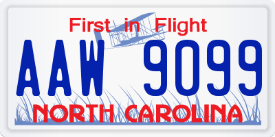 NC license plate AAW9099