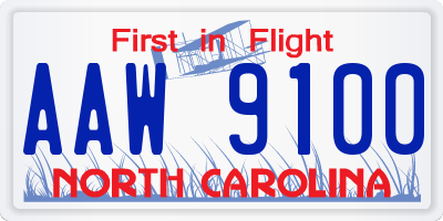 NC license plate AAW9100