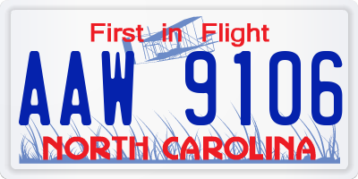 NC license plate AAW9106
